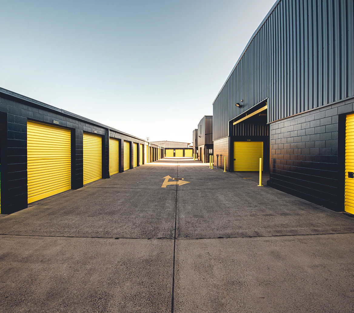 Storage Choice gated driveway lined with vehicle storage bays
