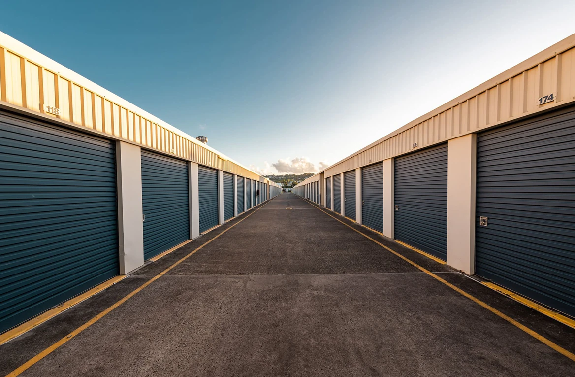 Drive-up access aisle at a Storage Choice facility between rows of storage units